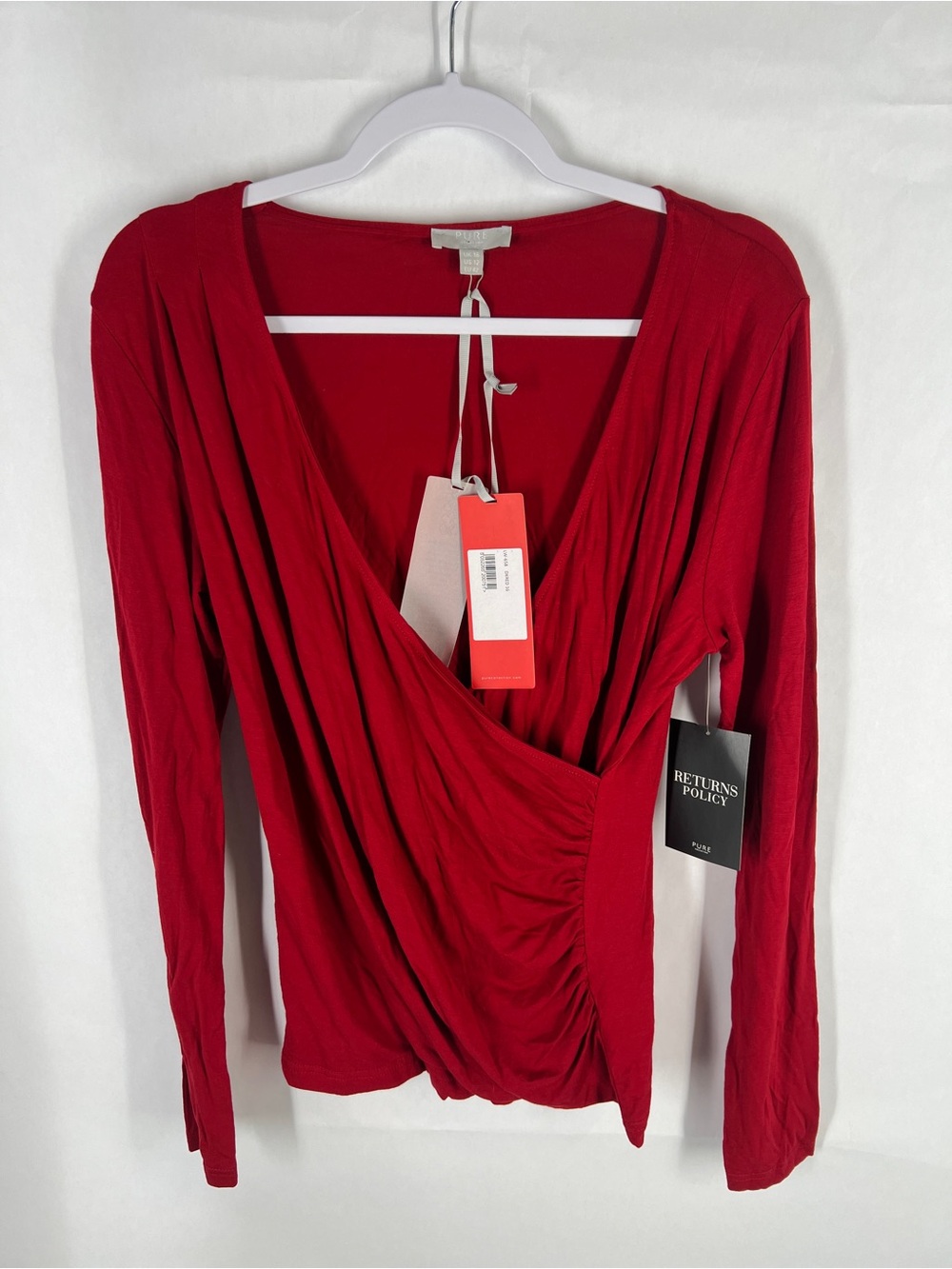 Pure Collection Dark Red Ruched Faux Wrap Jersey Top NWT Size 12